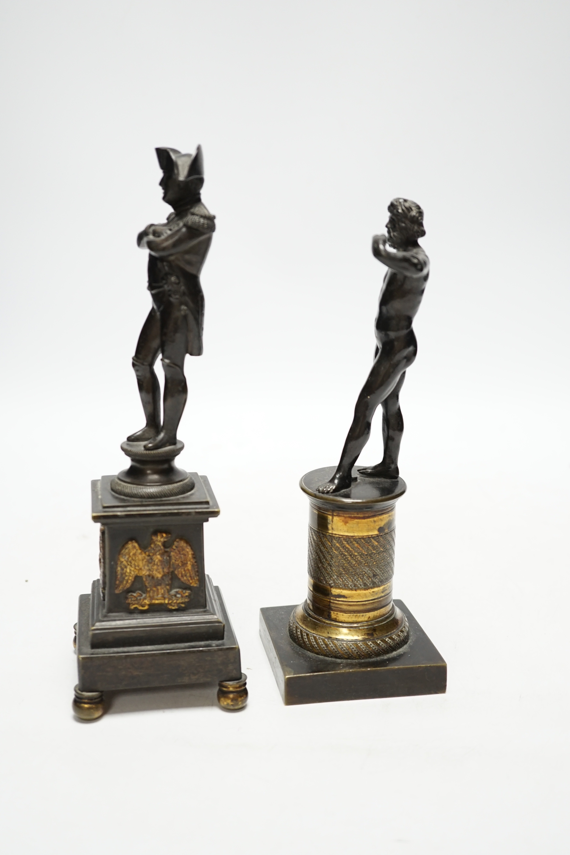 A 19th century bronze figure of Napoleon and a 19th century bronze figure of Bacchus, tallest 12.5cm